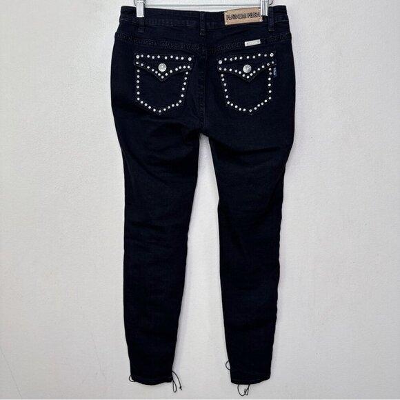 Platinum Plush Womens 7 Rhinestones Lace Up Biker Riding Jeans - Picture 14 of 14